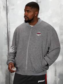 Manfinity VCAY Loose Fit Plus Size Men's Letter Printed Bomber Jacket, For Fall Winter