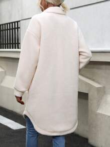 SHEIN Frenchy Thả vai Chi tiết về Flap Áo khoác Teddy - Màu be - Xem 2