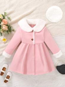 SHEIN Chica Joven en contraste cuello de borreguito Abrigo & Sombrero - Rosa - Ver 3