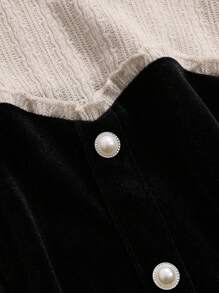 DAZY 雙色燈籠袖連身裙 - 黑色 - 查看 3