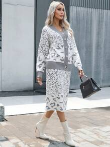 SHEIN Clasi Graphic Pattern Cardigan & Sweater Dress - Multicolor - View 4