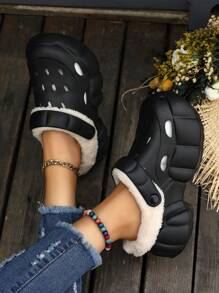 2023 Autumn New Style Women's Breathable Closed Toe Hollow Sandals With Thick Bottom, Slippers With Increased Wedge Heels, Non-Slip And Warm Slippers - Black - View 5