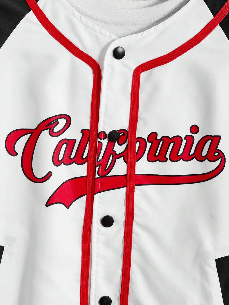 Oversized Men's Letter Graphic Striped Trim Raglan Sleeve Varsity Jacket, For Fall Winter