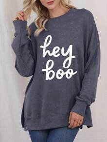 Felpa oversized con grafica lettera spalle cadenti