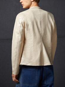 Manfinity VCAY Chaqueta con cremallera de color sólido para hombre, para otoño e invierno - Albaricoque - Ver 2