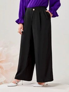 Modelyn Plus Enfärgat Byxor med Vida Ben - Svart - Visa 2