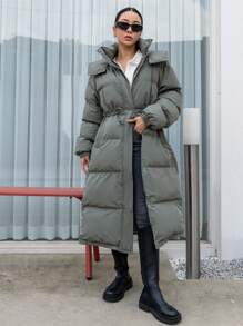 DAZY Drawstring Waist Hooded Puffer Thick Pockets Coat ,Winter Women Clothes,Winter Coat Women - Green - View 6