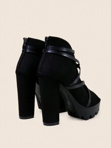 Women's Chunky High Heel Waterproof Platform Peep Toe & Round Toe Sandals Boots For Nightclubs In Autumn - Black - View 3
