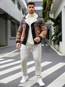 GENTILAND 超大款男士几何印花泰迪熊内衬夹克 - 彩色 - 查看 5