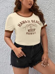 SHEIN Plus Letter Graphic Contrast Binding Tee
