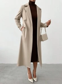 EURMUSE Women's Solid Color Trench Coat, Fashionable For Commuting In Autumn - Beige - View 3