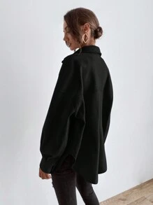 SHEIN LUNE Drop Shoulder Pocket Patched Coat - Black - View 2