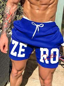 Manfinity Homme Men Loose Fit Drawstring Waist Jogger Shorts With Letter Print