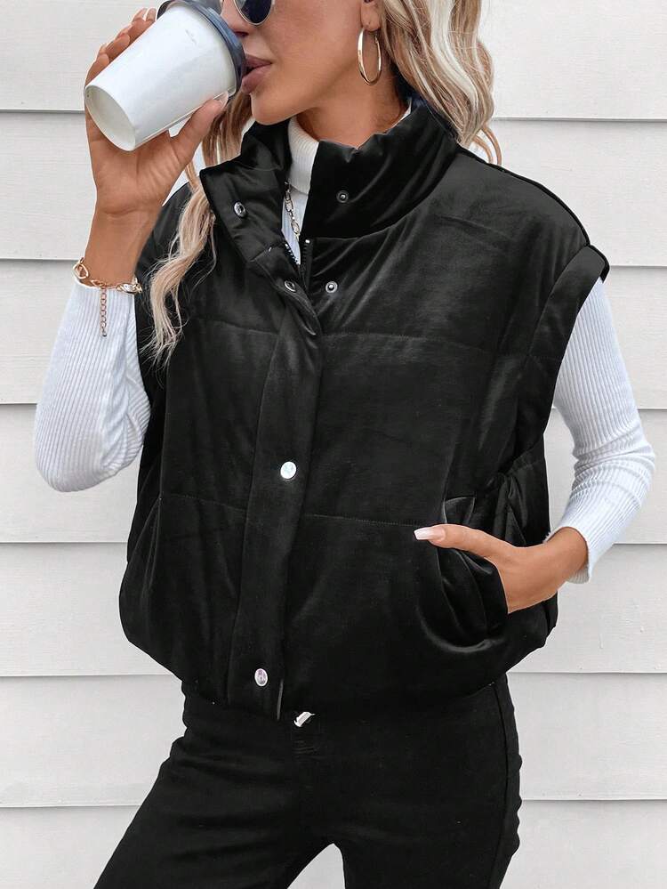 Zip Up Snap Button Padded Coat