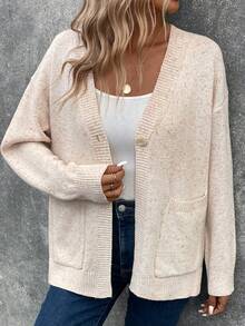 SHEIN LUNE Dual Pocket Drop Shoulder Cardigan - Apricot - View 5