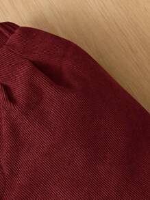 SHEIN Baby Girl Solid Color Elastic Waist Straight-Leg Corduroy Shorts With Front Button - Burgundy - View 3