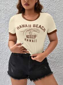 SHEIN Plus Letter Graphic Contrast Binding Tee