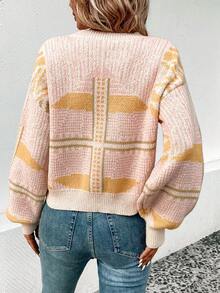 SHEIN Essnce 格紋圖案落肩袖套頭毛衣 - 彩色 - 查看 2