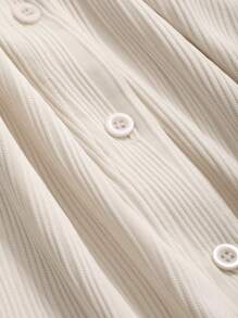 DAZY 纹理落肩纽扣前衬衫，秋季服装长袖上衣 - 米色 - 查看 7