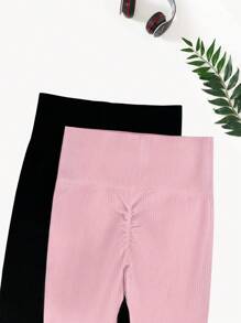 Easithlete 2pcs Seamless & Stretch Thumb Holes Sports Set Outfit Set Workout Women Set - Multicolor - View 4