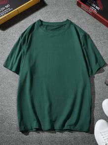 Men Solid Drop Shoulder Lounge Tee - Dark Green - View 6