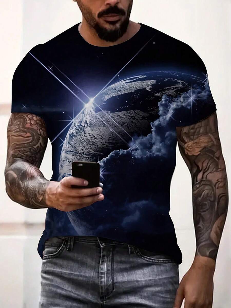 Manfinity Homme Men's 3d Digital Print Short Sleeve T-shirt - Blue - View 1