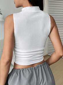 SHEIN EZwear Top tank crop de cuello alto con cordón lateral - Blanco - Ver 2