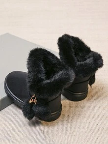 新款秋天和冬天孩子們的濃烈香調雪地靴適合女孩帶防滑功能 - 黑色 - 查看 4