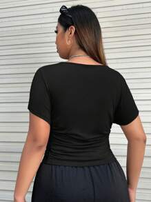 SHEIN EZwear Plus Solid Ruched Side Tee - Black - View 2