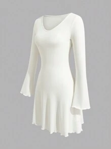 SHEIN Unity 素色喇叭袖洋裝 - 白色 - 查看 4