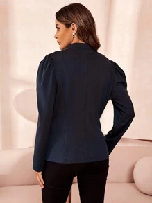 SHEIN Clasi Solid Button Front Puff Sleeve Coat - Black - View 2