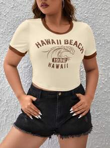 SHEIN Plus Letter Graphic Contrast Binding Tee