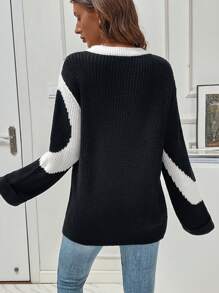 SHEIN Essnce Two Tone Drop Shoulder Sweater - Black and White - View 2