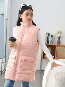 SHEIN Tween Girl 1pc Flap Pocket Vest Padded Coat