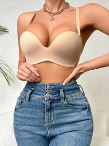 Women's Apricot Backless Strapless Push Up Bra For Casual Wear - Apricot - View 5
