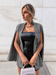 SHEIN Privé Cloak Sleeve Open Front Overcoat - Grey - View 3