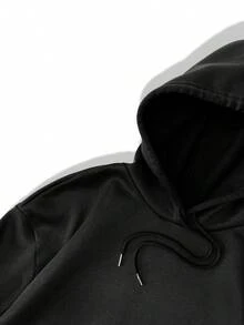 SHEIN Unity Bear And Slogan Graphic Drawstring Thermal Lined Hoodie - Black - View 3