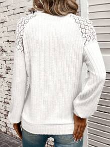 SHEIN LUNE 蕾絲拼接插肩袖運動衫 - 白色 - 查看 2