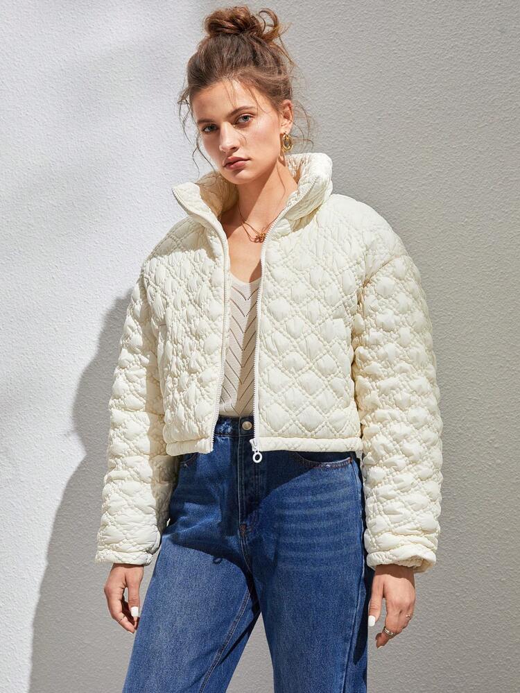 Zip Up Drop Shoulder Quilted Coat
