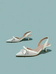 Zapatos individuales de tacón alto para mujer con correa con lazo - Blanco - Ver 2
