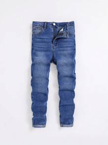 SHEIN Tween Boy Slant Pocket Jeans - Medium Wash - View 1