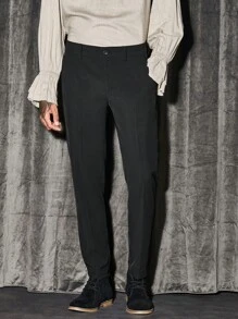 Manfinity NiteLyfe Men Slant Pocket Solid Suit Pants - Black - View 5