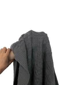 SHEIN LUNE Cable Knit Turtleneck Button Detail Raglan Sleeve Sweater Knit Pullover Fall Winter Outfit - Grey - View 7