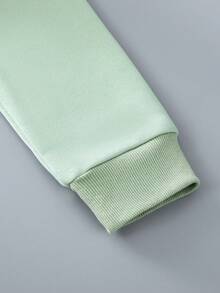 SHEIN 女大童毛茸邊袋鼠口袋連帽衫和運動褲 - 綠色 - 查看 7