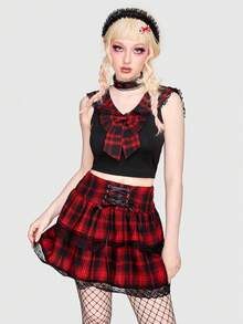 ROMWE J-Fashion In kẻ sọc Nơ mặt trước Áo ba lỗ - màu đen - Xem 6