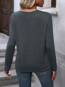 EMERY ROSE 鈕扣細節T恤 - 深灰色 - 查看 2