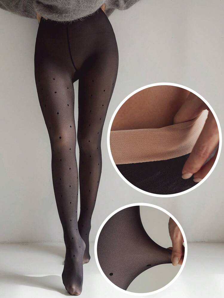 Polka Dot Print Tights,Thermal Lined