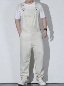 Manfinity Homme Men Plus Flap Pocket Denim Overalls Without Tee - Apricot - View 4
