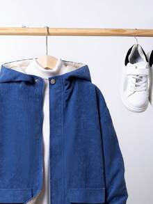 SHEIN 男大童翻蓋口袋毛絨內襯連帽燈芯絨大衣無毛衣 - 藍色 - 查看 6