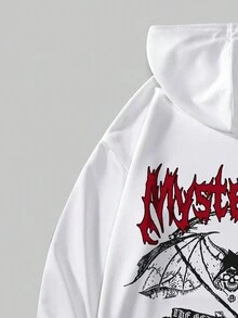 ROMWE MEN Goth Áo hoodie dây rút có họa tiết Slogan Skull - trắng - Xem 3